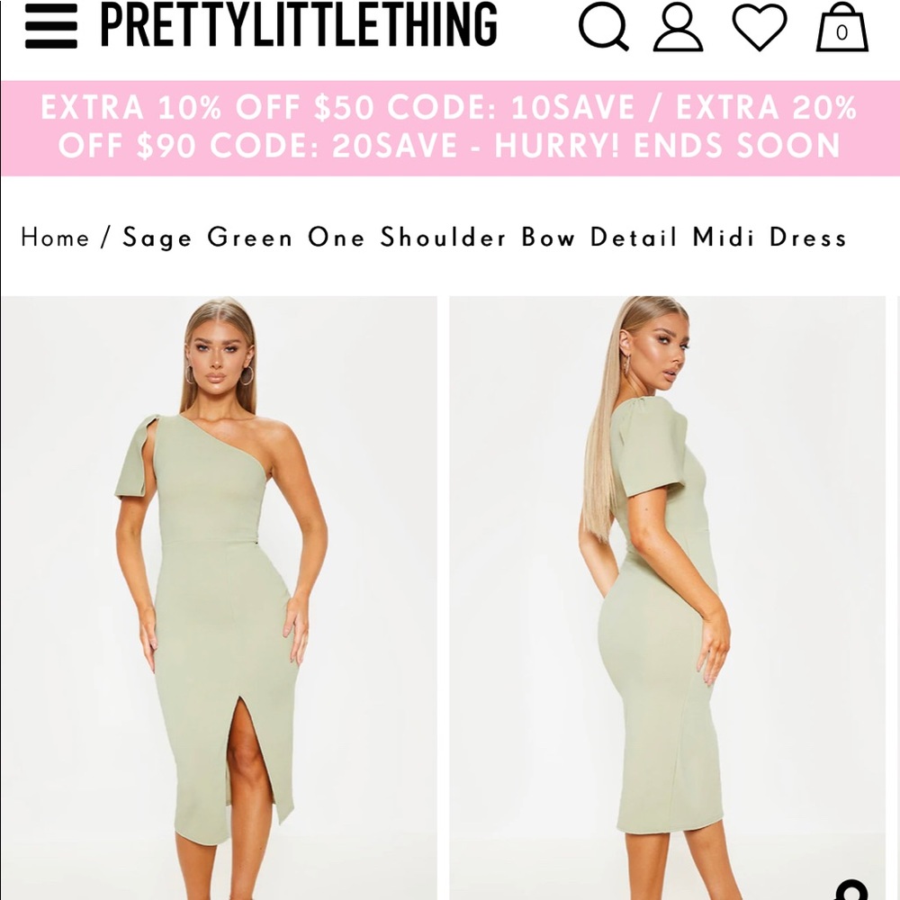 PrettyLittleThing Sage bodycon one shoulder dress